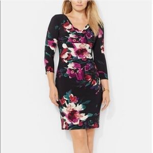 Lauren Ralph Lauren Floral Drape Neck Fitted Jersey‎ Dress Size 8 Petite